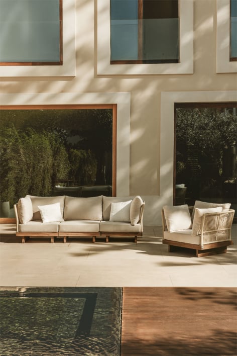 Set da giardino con divano modulare a 3 pezzi con 2 poltrone angolari e poltrona in legno di acacia Dailin