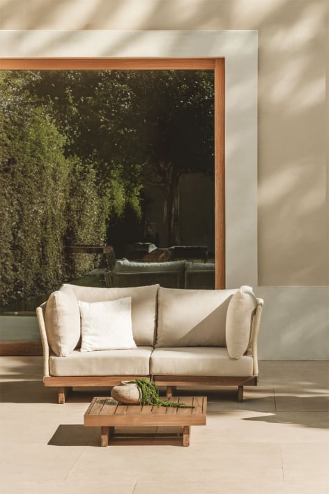 Set da giardino con divano modulare a 2 pezzi con 2 poltrone angolari e tavolino da caffè in legno di acacia Dailin