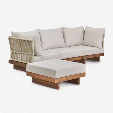 Divano Modulare Dailin A 3 Pezzi Con 2 Poltrone Angolari E Pouf In Legno Di Acacia Acacia Marrone - Sklum