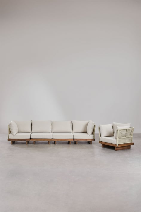 Set di divani modulari Dailin da 4 pezzi con 2 sedie angolari e poltrona in legno di acacia