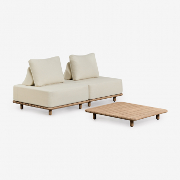 Set Da Salotto Con Divano Modulare A 2 Pezzi E Tavolino 95x95 Cm In Acacia Portet Gardenia Bianco - Sklum