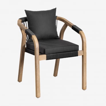 Sedia Da Giardino Con Braccioli In Legno Di Acacia Dubai Acacia Rustica Marrone & Tessuto Grigio Grafite - Sklum