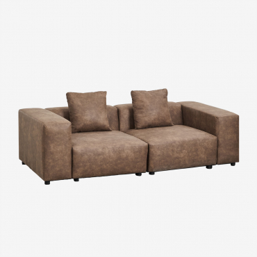 Sofà Modulare A 2 Pezzi (↔︎230 Cm) Con Bracciolo Alto Bruna Pelle Scamosciata Marrone Caffè - Sklum