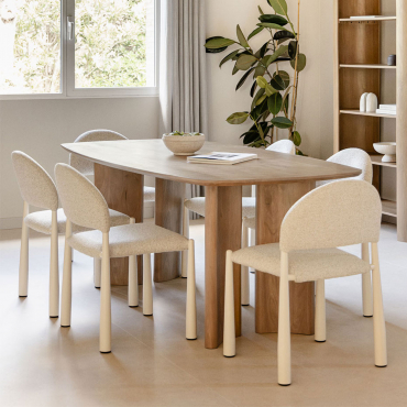 Set Tavolo Rettangolare 200x100 Cm In Legno Di Mango Sidney E 6 Sedie Da Pranzo In Bouclé Nagore Legno Naturale - Sklum