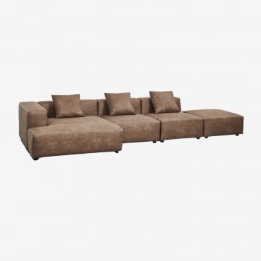 Divano Modulare Con Chaise Longue Angolare Sinistra A 3 Pezzi Con Pouf (↔︎390 Cm) Bruna Pelle Scamosciata Marrone Caffè - Sklum