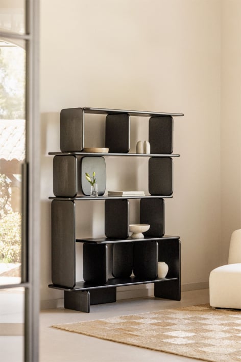 Libreria 140x190 cm in legno di mango Agathe - Nero liscio