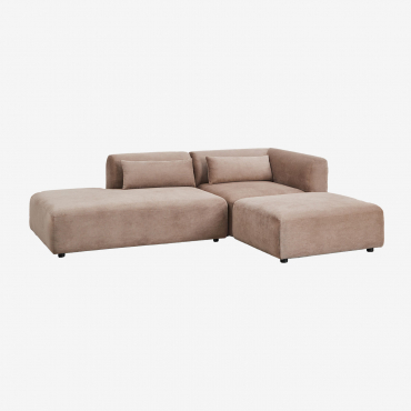 Divano Componibile Angolare In 2 Pezzi Con Chaise Longue Sinistra E Pouf Fogler Velluto A Coste Marrone Camel - Sklum