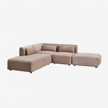 Divano Angolare Componibile In 3 Pezzi Con Chaise Longue Sinistra E Pouf Fogler Velluto A Coste Marrone Camel - Sklum