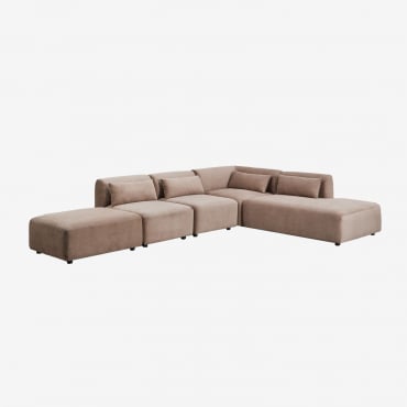 Divano Componibile Angolare In 4 Pezzi Con Chaise Longue Destra E Pouf Fogler Velluto A Coste Marrone Camel - Sklum