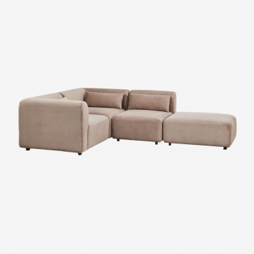 Divano Angolare Componibile In 3 Pezzi Con Pouf Fogler Velluto A Coste Marrone Camel - Sklum