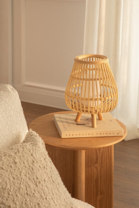 Lampada da tavolo LED wireless in rattan sintetico Melzu