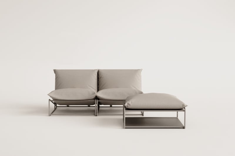 Set da giardino con divano modulare a 2 pezzi e tavolino convertibile Amaro