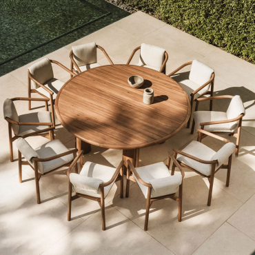 Set Composto Da Tavolo Rotondo Da 180 Cm In Legno Di Acacia Danara E 10 Sedie Da Giardino In Legno Di Acacia Elmina Acacia Marrone - Sklum