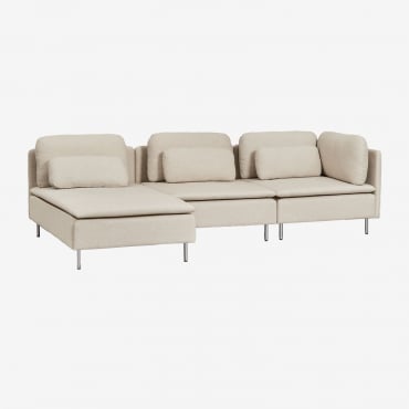 Divano Modulare Con Chaise Longue Sinistra A 3 Pezzi Con Modulo Angolare Oriol Tessuto Beige Crema - Sklum