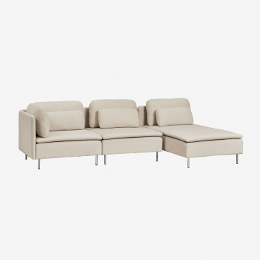 Divano Modulare Con Chaise Longue Destra A 3 Pezzi Con Modulo Angolare Oriol Tessuto Beige Crema - Sklum