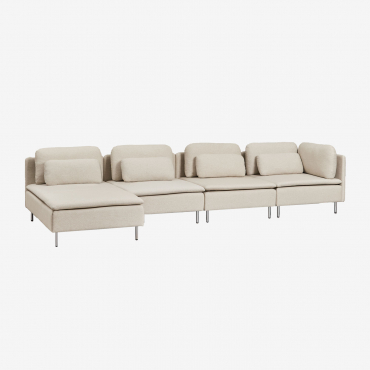 Divano Componibile Oriol Chaise Longue Destro A 4 Pezzi Tessuto Beige Crema - Sklum