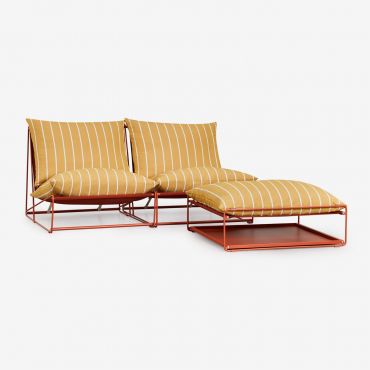 Divano Modulare A 2 Pezzi E Pouf Convertibile Amaro Giallo Miele - Rosso Argilla - Sklum