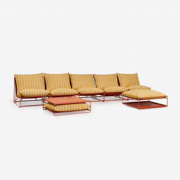 Set Da Giardino Con Divano Modulare A 5 Pezzi, Tavolino E Pouf Convertibile Amaro Giallo Miele - Rosso Argilla - Sklum