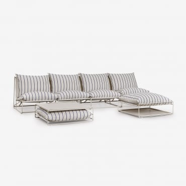 Set Da Giardino Amaro Con Divano Modulare Da 4 Pezzi, Tavolino Laterale E Pouf Trasformabile Tapioca Beige - Blu Oltremare - Sklum