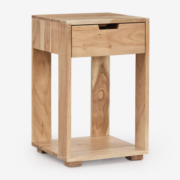 Comodino Quadrato 35x35 Cm In Legno Leduc Acacia Rustica Marrone - Sklum