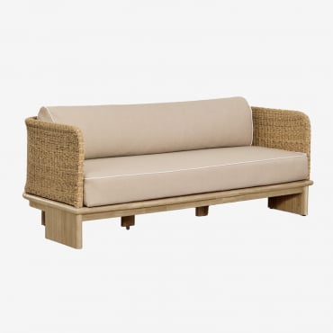Divano Famara A 3 Posti In Rattan E Legno Di Acacia Acacia Marrone Chiaro - Sklum