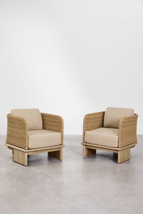 Confezione da 2 poltrone Famara in rattan e legno di acacia - Acacia Marrone Chiaro