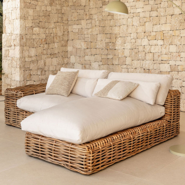 Divano Da Giardino Modulare Con Chaise Longue Destra Milu In 2 Pezzi Natural - Sklum
