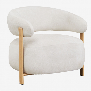Confezione Da 2 Poltrone In Tessuto Ciniglia Jolie Marrone Legno Naturale & Tessuto Ciniglia Beige Crema - Sklum