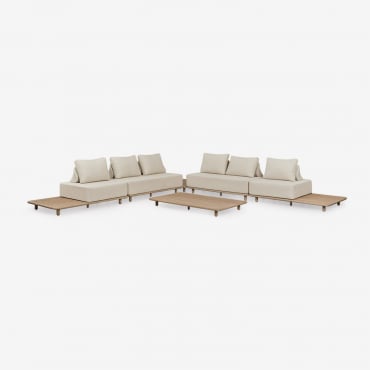 Set Da Soggiorno Con Divano Angolare Modulare Da 4 Pezzi, Tavolino Laterale E Tavolino Da Caffè, 160 X 95 Cm, In Acacia Portet. Gardenia Bianco -