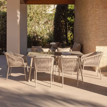 Set Da Tavolo Rettangolare Arhiza Classic, 160x90 Cm, E 6 Sedie Da Giardino In Alluminio. Marrone Moka - Sklum