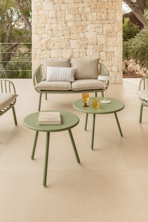 Set di 2 tavolini da giardino in acciaio Aradina - Verde Alloro