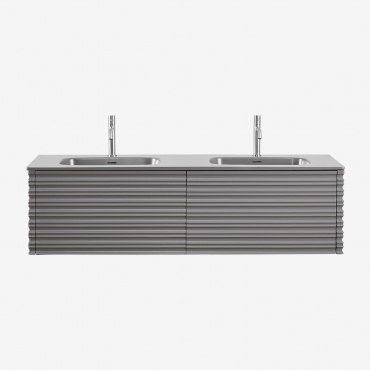 Set Mobili Da Bagno In Legno Noura Con Lavabi Integrati Grigio Nichel & Senza Specchio & 2 X Cromato ↑20 Cm Con Valvola Di Scarico - Sklum