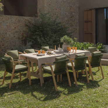 Set Tavolo Rettangolare Allungabile 200-260-320x100 Cm E 8 Sedie Da Giardino Con Braccioli In Legno Di Acacia Dubai Verde Militare Chiaro & - Sklum