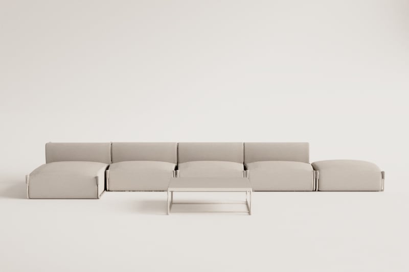 Divano componibile da giardino Porto composto da 4 pezzi con chaise longue, pouf e tavolino