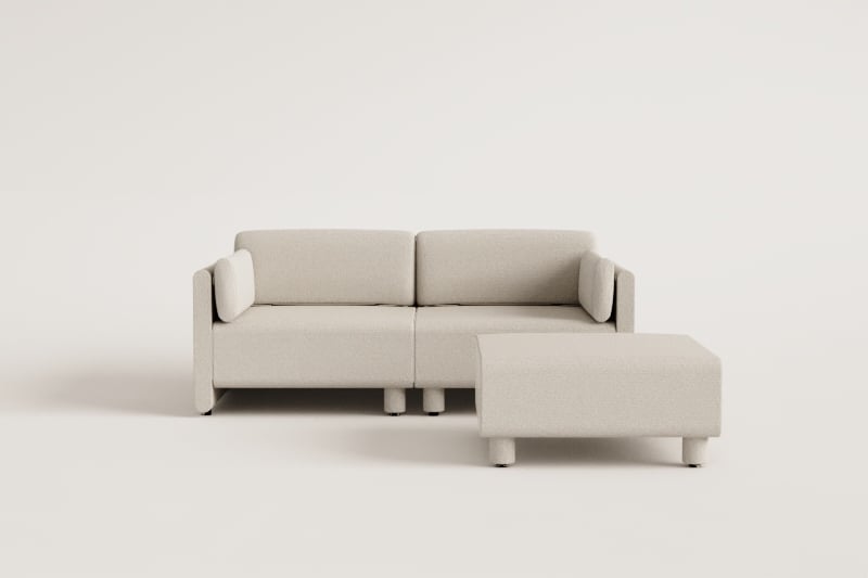 Divano componibile in 2 pezzi e pouf in tessuto Artemisa bouclé