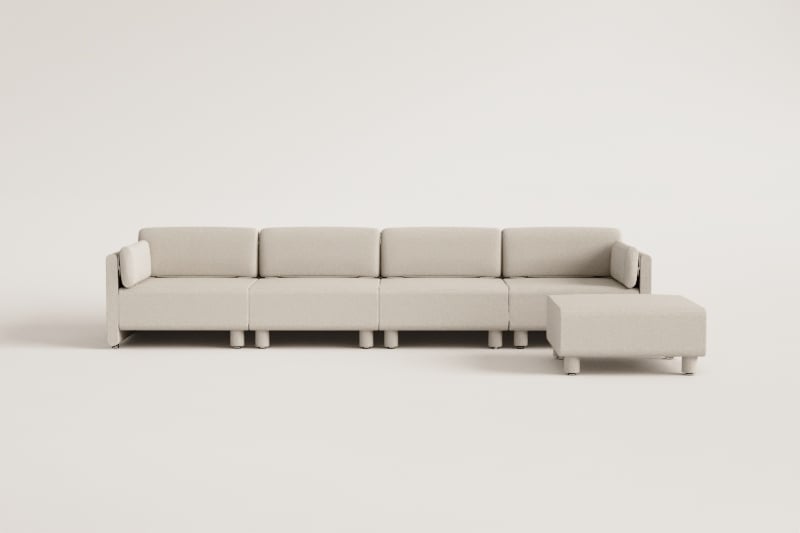 Divano componibile in 4 pezzi e pouf in tessuto Artemisa bouclé