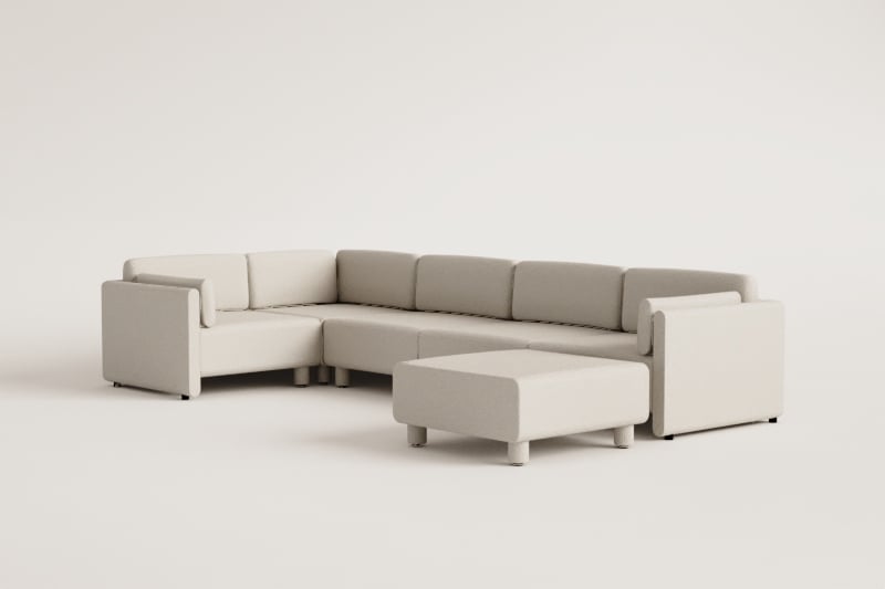 Divano componibile angolare sinistro 5 pezzi e pouf in tessuto bouclé Artemisa
