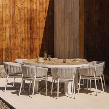 Set Tavolo Rotondo Riviera, Ø180 Cm, In Legno Di Teak E Alluminio, E 8 Sedie Da Giardino In Alluminio E Tessuto Roderise. Legno Di Teak - Sklum