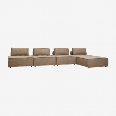 Divano Componibile A 4 Pezzi E Pouf In Tessuto Vermont Tessuto Marrone Sabbia - Sklum