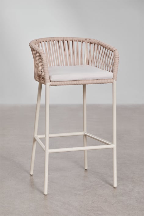 Sgabello alto con braccioli in corda intrecciata Arhiza - Tapioca Beige