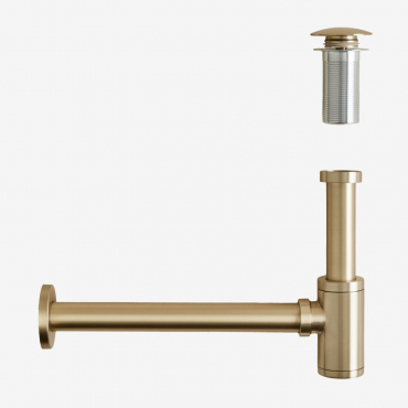 Set Sifone Lavello Bibur In Acciaio Inox E Valvola Di Scarico Per Lavello Tipo Click-clack Orveta Oro Spazzolato & Valvola Senza Troppopieno - Sklum