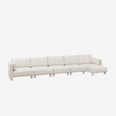 Divano Componibile Chaise Longue Destro 5 Pezzi In Tessuto Artemisa Bouclé Bouclé Beige Crema - Sklum