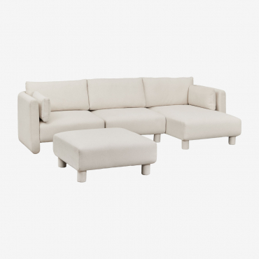 Divano Componibile Chaise Longue Destro In 3 Pezzi E Pouf In Tessuto Artemisa Bouclé Bouclé Beige Crema - Sklum