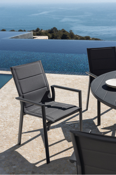 Sedia da giardino impilabile con braccioli in alluminio Karena - Grigio Grafite