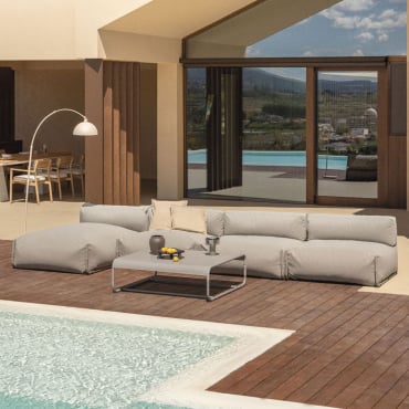Set Da Giardino Porto Con Divano Chaise Longue Modulare Da 4 Pezzi E Tavolino Da Caffè Marrone Moka - Sklum