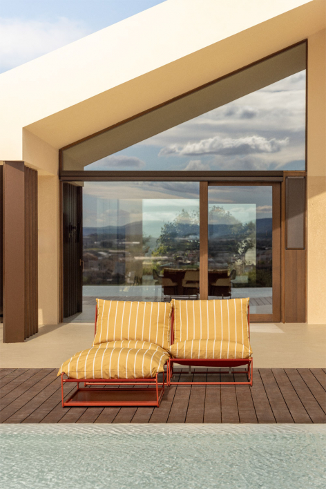 Divano modulare da giardino a 2 pezzi e pouf convertibile Amaro - Giallo miele - Rosso Argilla