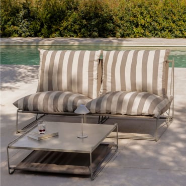 Set Da Giardino Amaro Con Divano Modulare Da 2 Pezzi E Tavolino Trasformabile Tapioca Beige - Marrone Moka - Sklum