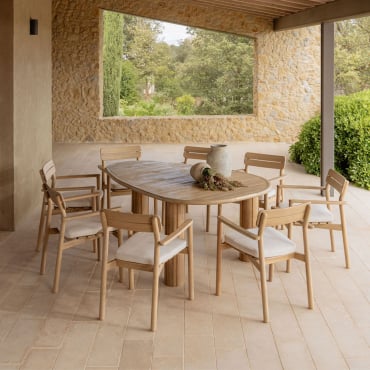 Set Tavolo Ovale ↔︎ 190 Cm In Legno Di Acacia Danara E 8 Sedie Da Giardino In Legno Di Acacia Saira Acacia Marrone Chiaro - Sklum