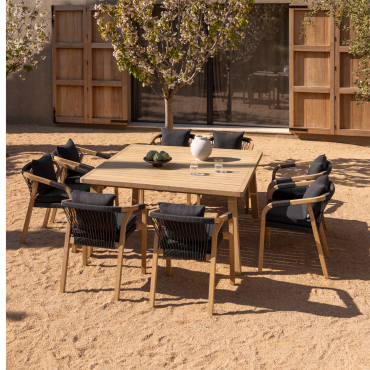 Set Tavolo Quadrato 150x150 Cm E 8 Sedie Da Giardino Con Braccioli In Legno Di Acacia Dubai Grigio Grafite & Acacia Rustica Marrone - Sklum