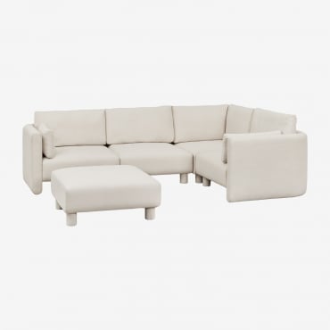 Divano Componibile Angolare Destro 4 Pezzi E Pouf In Tessuto Bouclé Artemisa Bouclé Beige Crema - Sklum